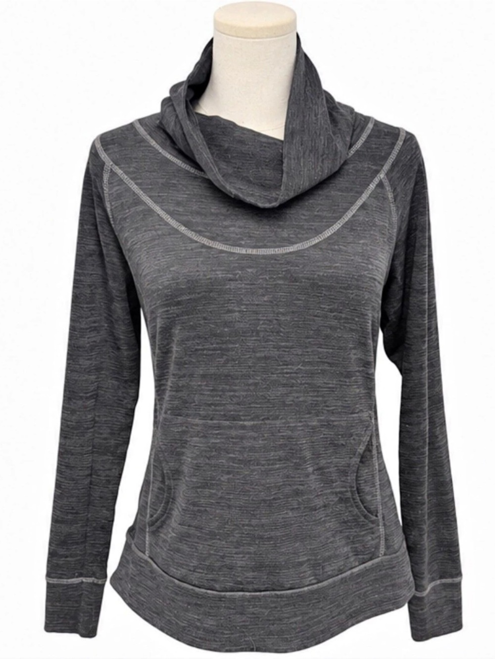 KÜHL Léa Pullover Gray Cowl Neck Kangaroo Pocket Outdoor Hiking Top